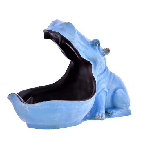 Deveie Craft Big Mouth Blue Hippopotamus Showpiece As Storage Animal Statue for Home Dcor, Sculpture for Living Room Table Dcor (28X21 CM) - Deveie