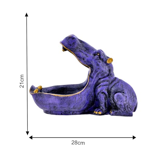 Deveie Craft Big Mouth Blue Hippopotamus Showpiece As Storage Animal Statue for Home Dcor, Sculpture for Living Room Table Dcor (28X21 CM) - Deveie