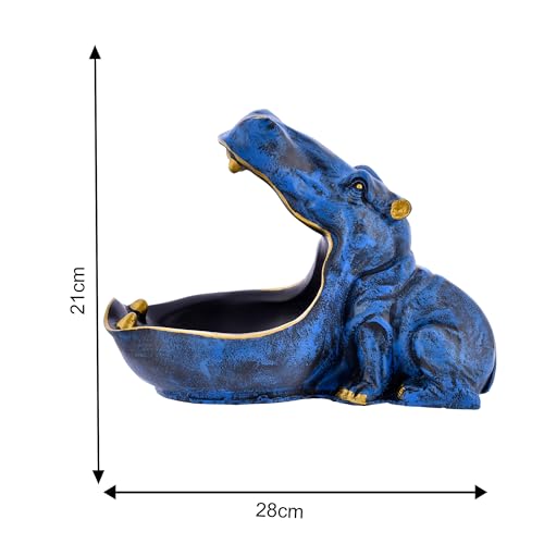 Deveie Craft Big Mouth Blue Hippopotamus Showpiece As Storage Animal Statue for Home Dcor, Sculpture for Living Room Table Dcor (28X21 CM) - Deveie