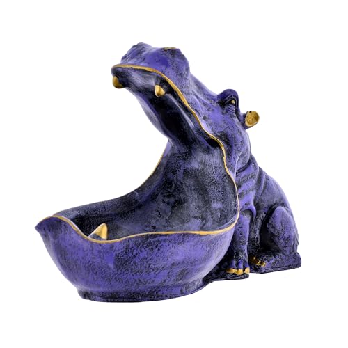 Deveie Craft Big Mouth Blue Hippopotamus Showpiece As Storage Animal Statue for Home Dcor, Sculpture for Living Room Table Dcor (28X21 CM) - Deveie