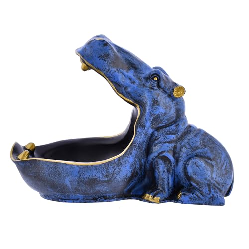 Deveie Craft Big Mouth Blue Hippopotamus Showpiece As Storage Animal Statue for Home Dcor, Sculpture for Living Room Table Dcor (28X21 CM) - Deveie