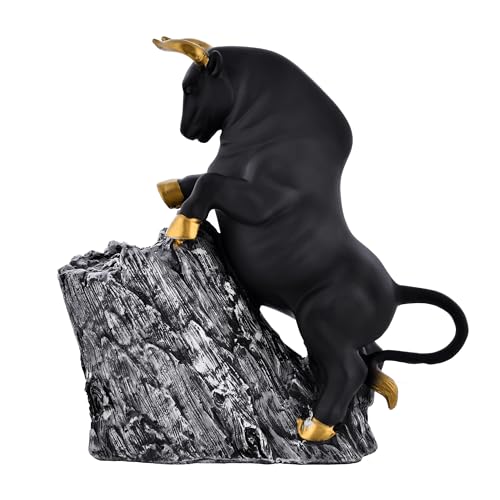 Deveie Craft Bull Climbing on Rock Sculpture for Home Decor and for Vaastu, Showpiece for Living Room Table Dcor (26 X 25 CM) - Deveie