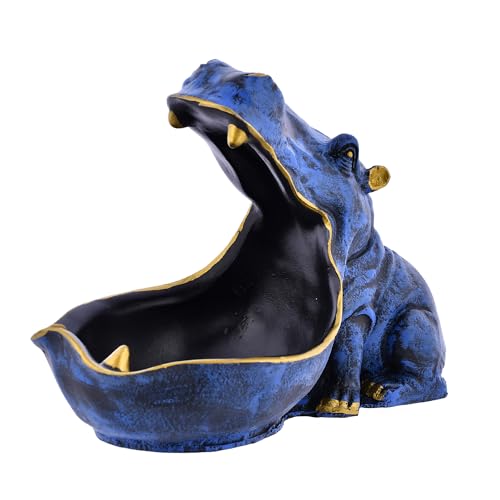 Deveie Craft Big Mouth Blue Hippopotamus Showpiece As Storage Animal Statue for Home Dcor, Sculpture for Living Room Table Dcor (28X21 CM) - Deveie