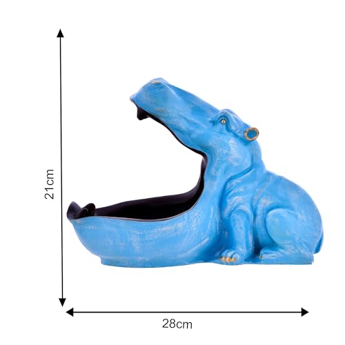 Deveie Craft Big Mouth Blue Hippopotamus Showpiece As Storage Animal Statue for Home Dcor, Sculpture for Living Room Table Dcor (28X21 CM) - Deveie