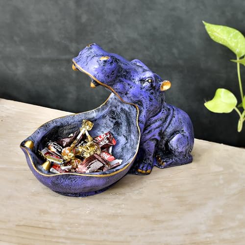 Deveie Craft Big Mouth Blue Hippopotamus Showpiece As Storage Animal Statue for Home Dcor, Sculpture for Living Room Table Dcor (28X21 CM) - Deveie