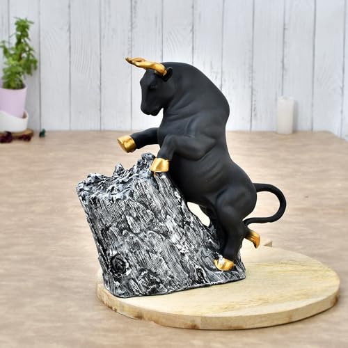 Deveie Craft Bull Climbing on Rock Sculpture for Home Decor and for Vaastu, Showpiece for Living Room Table Dcor (26 X 25 CM) - Deveie
