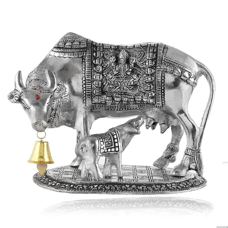 Deveie Crafts Metal Kamdhenu Cow Showpiece Fr Home Décor, Living Room, Table Décor, Vastu Decorations (16X18 CM) - Deveie