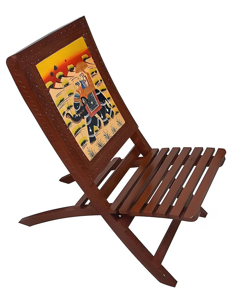 Deveie Crafts Rajasthani Mughlai Art Handmade Wooden Ethinic Antique Designer Folding Chairs and Table Set. - Deveie