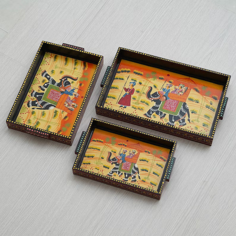 Custom Wooden Tray Set for Serving and Decor - HandPainted Wooden Serving Tray Set off 3 - Deveie