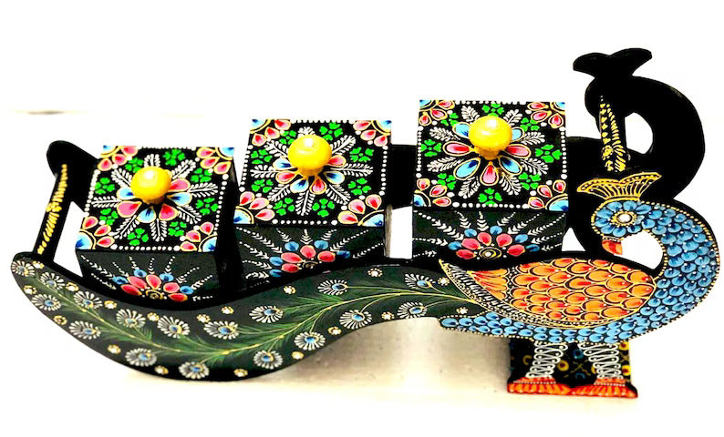 Deveie Crafts Graceful Harmony: Handcrafted Wooden Peacock for Home Decor, Multipurpose Box, Peacock Wooden Dry Fruit Box, Wedding and Corporate Gifts - Deveie