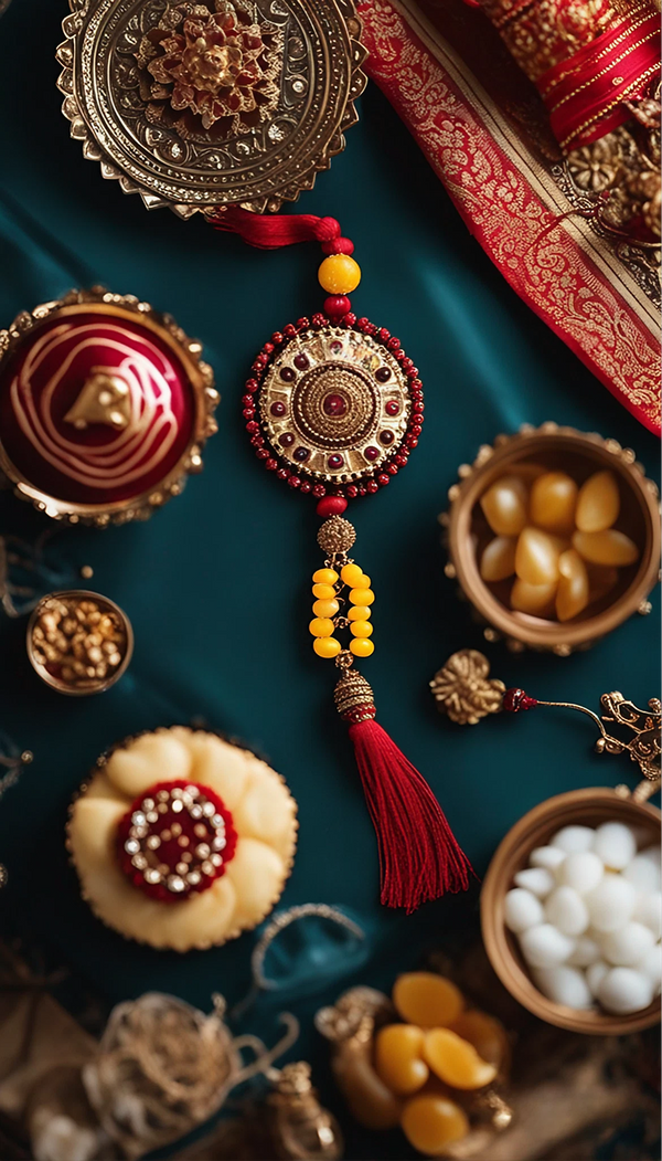 Rakhis decoratively placed on table for Raksha Bandhan