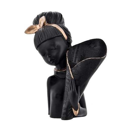 Deveie Crafts Resin Modern Art Decorative Flower Black Lady with Basket Statue for Living Room and Home Decor, Showpiece for Decoration,(29 X 18 CM)