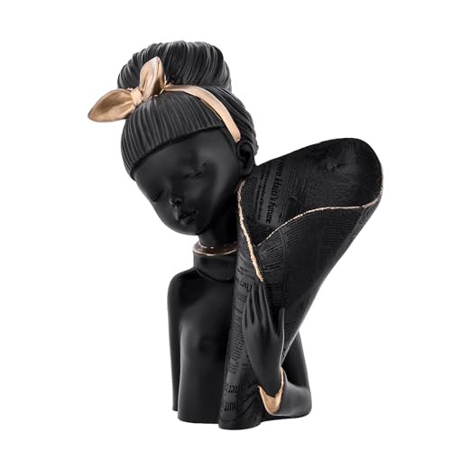 Deveie Crafts Resin Modern Art Decorative Flower Black Lady with Basket Statue for Living Room and Home Decor, Showpiece for Decoration,(29 X 18 CM) - Deveie