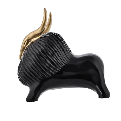 Deveie Crafts Black Yak Sculpture for Home Decor with Golden Horned, Showpiece for Living Room Table Décor (30 X30 CM)