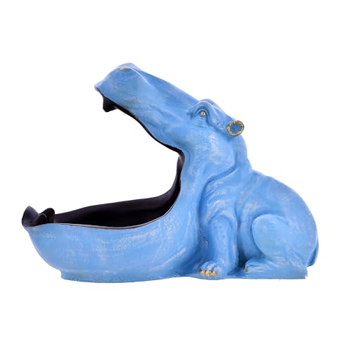 Deveie Craft Big Mouth Blue Hippopotamus Showpiece As Storage Animal Statue for Home Dcor, Sculpture for Living Room Table Dcor (28X21 CM)