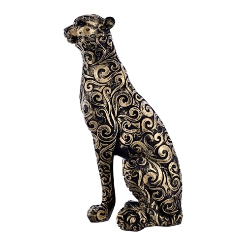 Deveie Crafts Panther Sitting Position Animal Showpiece Antique Sculpture for Home Décor, Sculpture for Living Room Table Décor (36X24CM) - Deveie