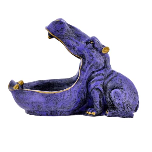 Deveie Craft Big Mouth Blue Hippopotamus Showpiece As Storage Animal Statue for Home Dcor, Sculpture for Living Room Table Dcor (28X21 CM) - Deveie