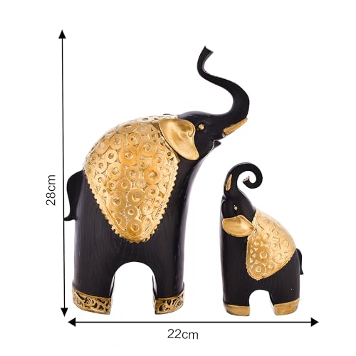 Deveie Crafts Elephant Family Antique Design Sculpture for Home Décor, Showpiece for Living Room Table Décor (28x19 CM) - Deveie