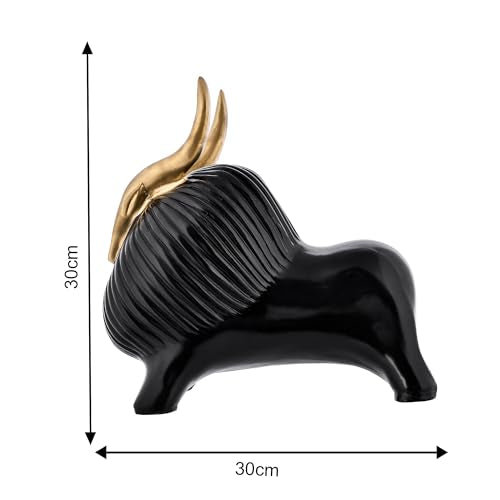 Deveie Crafts Black Yak Sculpture for Home Decor with Golden Horned, Showpiece for Living Room Table Décor (30 X30 CM)