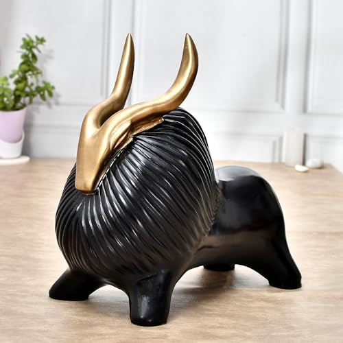 Deveie Crafts Black Yak Sculpture for Home Decor with Golden Horned, Showpiece for Living Room Table Décor (30 X30 CM) - Deveie
