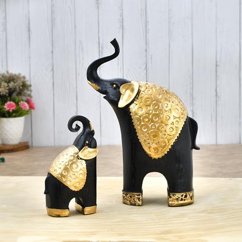 Deveie Crafts Elephant Family Antique Design Sculpture for Home Décor, Showpiece for Living Room Table Décor (28x19 CM) - Deveie