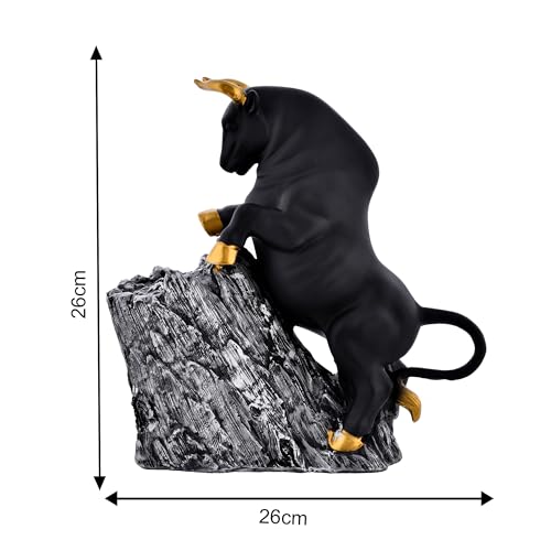Deveie Craft Bull Climbing on Rock Sculpture for Home Decor and for Vaastu, Showpiece for Living Room Table Dcor (26 X 25 CM) - Deveie