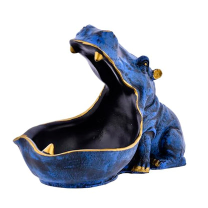 Deveie Craft Big Mouth Blue Hippopotamus Showpiece As Storage Animal Statue for Home Dcor, Sculpture for Living Room Table Dcor (28X21 CM) - Deveie