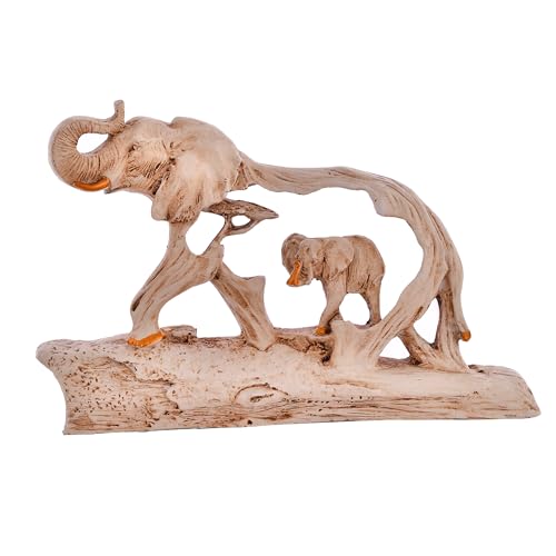 Deveie Crafts Elephant Family On Mountain Antique Design Sculpture for Home Décor, Showpiece for Living Room Table Décor (16x15 CM) - Deveie