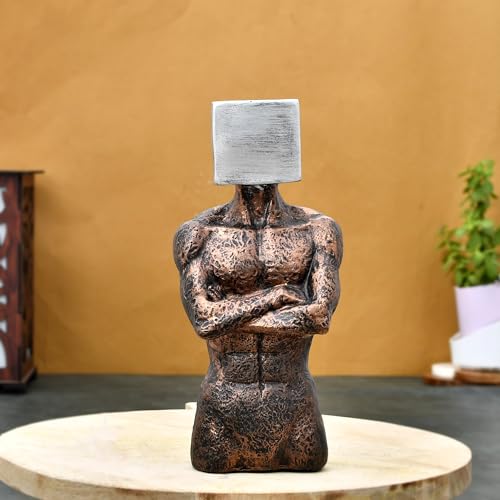 Deveie Crafts Resin Modern Art Men Statue Square Sign On Face for Home Decor, Showpiece for Living Room, Table Décor (25 X 16 CM)