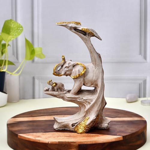 Deveie Crafts Elephant Family Statue Antique Design Sculpture for Home Décor, Showpiece for Living Room Table Décor (24 X 12 CM) - Deveie