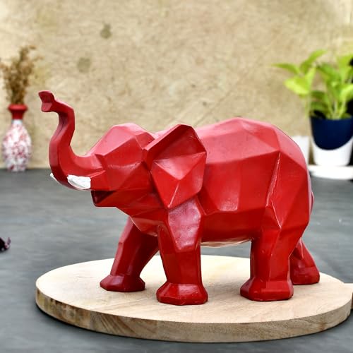 Deveie Crafts Elephant in Diamond Cut Pattern Antique Sculpture for Home Décor, Showpiece for Living Room Table Décor (22x20 CM)