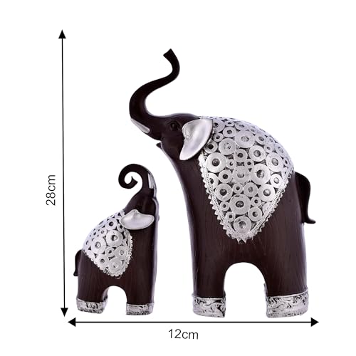 Deveie Crafts Elephant Family Antique Design Sculpture for Home Décor, Showpiece for Living Room Table Décor (28x19 CM) - Deveie