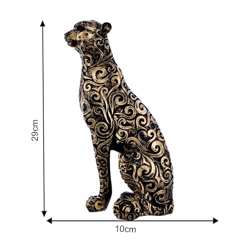 Deveie Crafts Panther Sitting Position Animal Showpiece Antique Sculpture for Home Décor, Sculpture for Living Room Table Décor (36X24CM) - Deveie