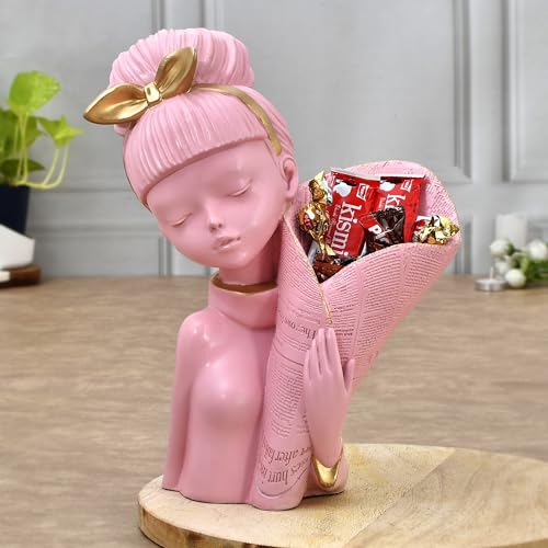 Deveie Crafts Resin Modern Art Decorative Flower Black Lady with Basket Statue for Living Room and Home Decor, Showpiece for Decoration,(29 X 18 CM) - Deveie