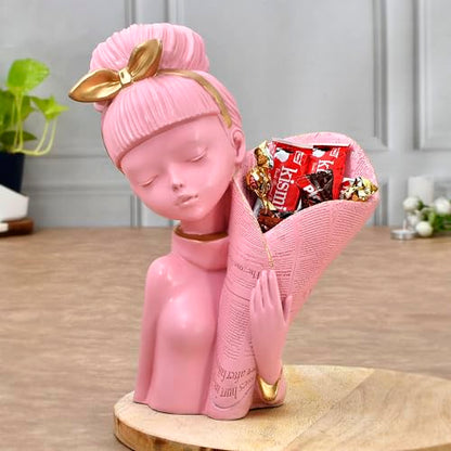 Deveie Crafts Resin Modern Art Decorative Flower Black Lady with Basket Statue for Living Room and Home Decor, Showpiece for Decoration,(29 X 18 CM) - Deveie