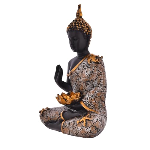 Deveie Crafts Blessing Diya Samadhi Buddha for Home Décor, Showpeice for Living Room, Sculpture for Table Décor (29 X 27 CM) - Deveie