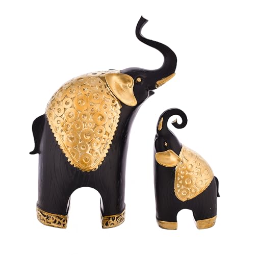 Deveie Crafts Elephant Family Antique Design Sculpture for Home Décor, Showpiece for Living Room Table Décor (28x19 CM)
