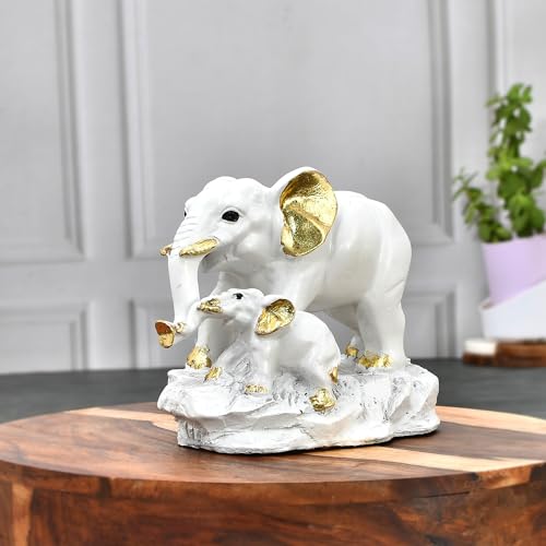 Deveie Crafts Walking Small Elephant Family Mom and Baby Sculpture for Home Décor, Showpiece for Living Room Table Décor (23x17 CM)