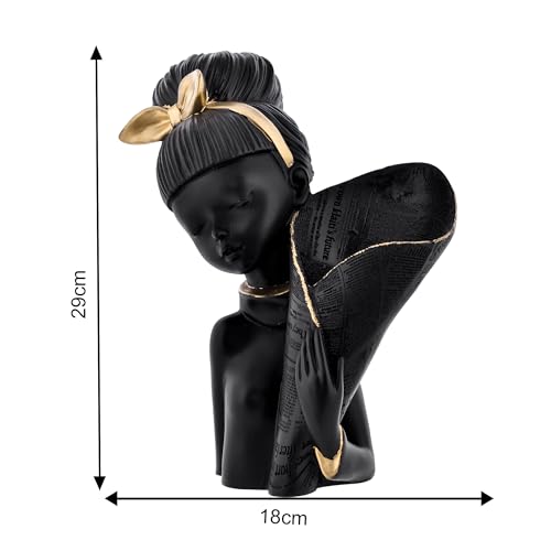 Deveie Crafts Resin Modern Art Decorative Flower Black Lady with Basket Statue for Living Room and Home Decor, Showpiece for Decoration,(29 X 18 CM) - Deveie