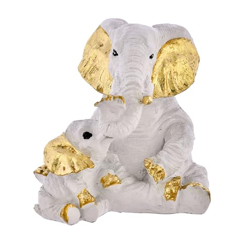 Deveie Crafts Small Elephant Family Mom and Baby Sculpture for Home Décor, Showpiece for Living Room Table Décor (16 X 16 CM)