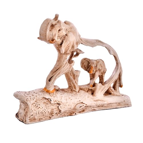 Deveie Crafts Elephant Family On Mountain Antique Design Sculpture for Home Décor, Showpiece for Living Room Table Décor (16x15 CM) - Deveie
