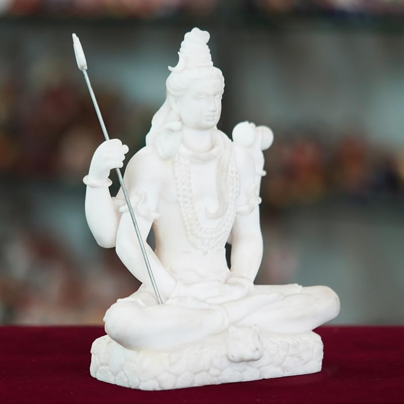 Deveie Crafts Marble Handmade Mahadev Shivaji Idol for Home Décor Handcrafted Showpiece for Table Décor(8 INCHES Height) - Deveie