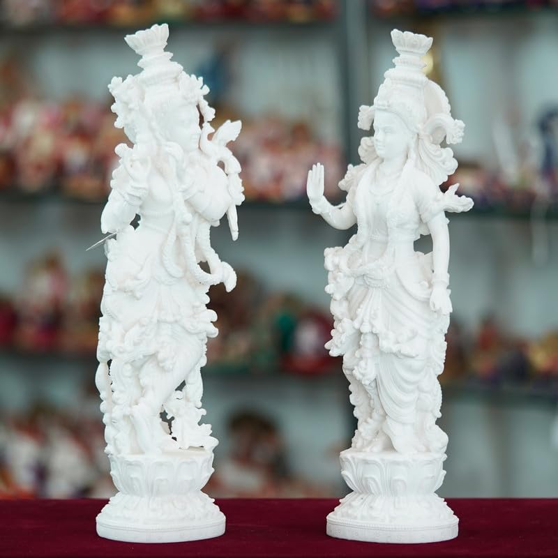 Deveie Crafts Marble Handmade Radha Krishna Ji Idol for Home Décor Handcrafted Showpiece for Table Décor(14 INCHES Height) - Deveie