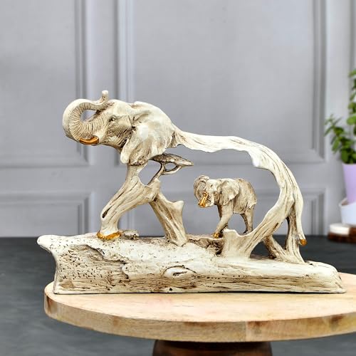 Deveie Crafts Elephant Family On Mountain Antique Design Sculpture for Home Décor, Showpiece for Living Room Table Décor (16x15 CM) - Deveie