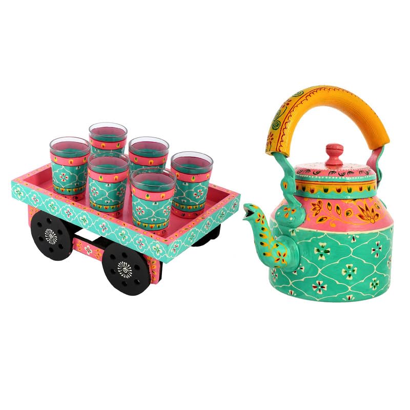 Deveie |Tea kettle home décor handmade handpainted oilpaint serving tray table décor - Deveie