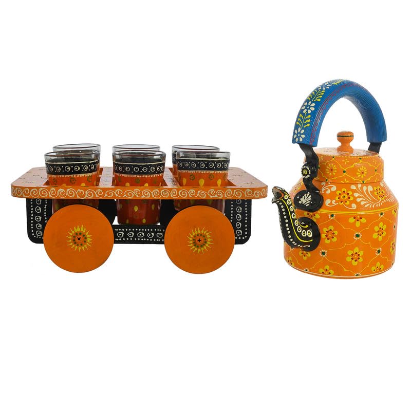 Deveie |Tea kettle home décor handmade handpainted oilpaint serving tray table décor - Deveie