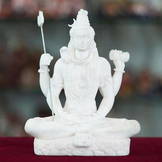 Deveie Crafts Marble Handmade Mahadev Shivaji Idol for Home Décor Handcrafted Showpiece for Table Décor(8 INCHES Height) - Deveie