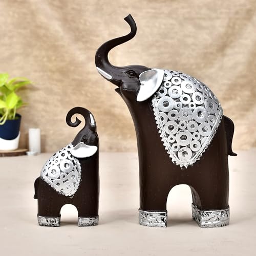 Deveie Crafts Elephant Family Antique Design Sculpture for Home Décor, Showpiece for Living Room Table Décor (28x19 CM) - Deveie