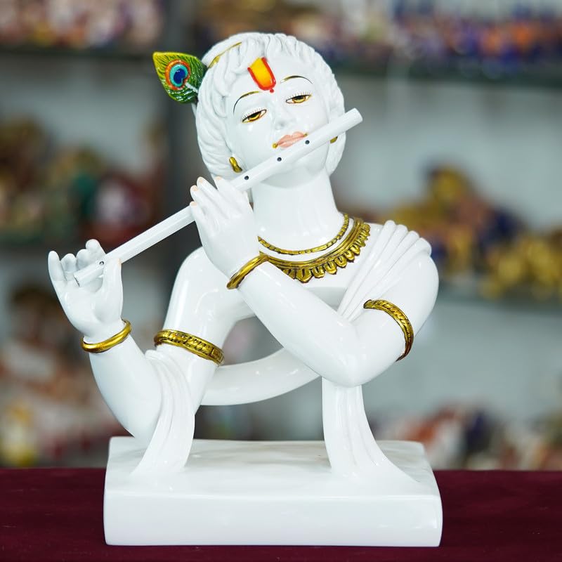 Deveie Crafts Marble Handmade Flute Krishna for Home Décor Handcrafted Showpiece for Table Décor Temple Décor