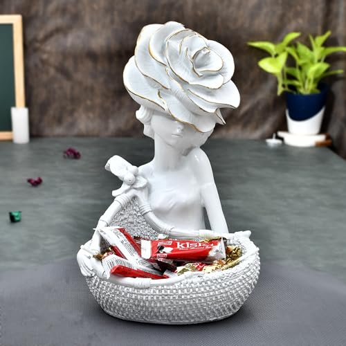 Deveie Crafts Resin Modern Art Decorative Lady with Basket Statue for Living Room and Home Decor, Showpiece for Decoration,(27 X 17 CM)